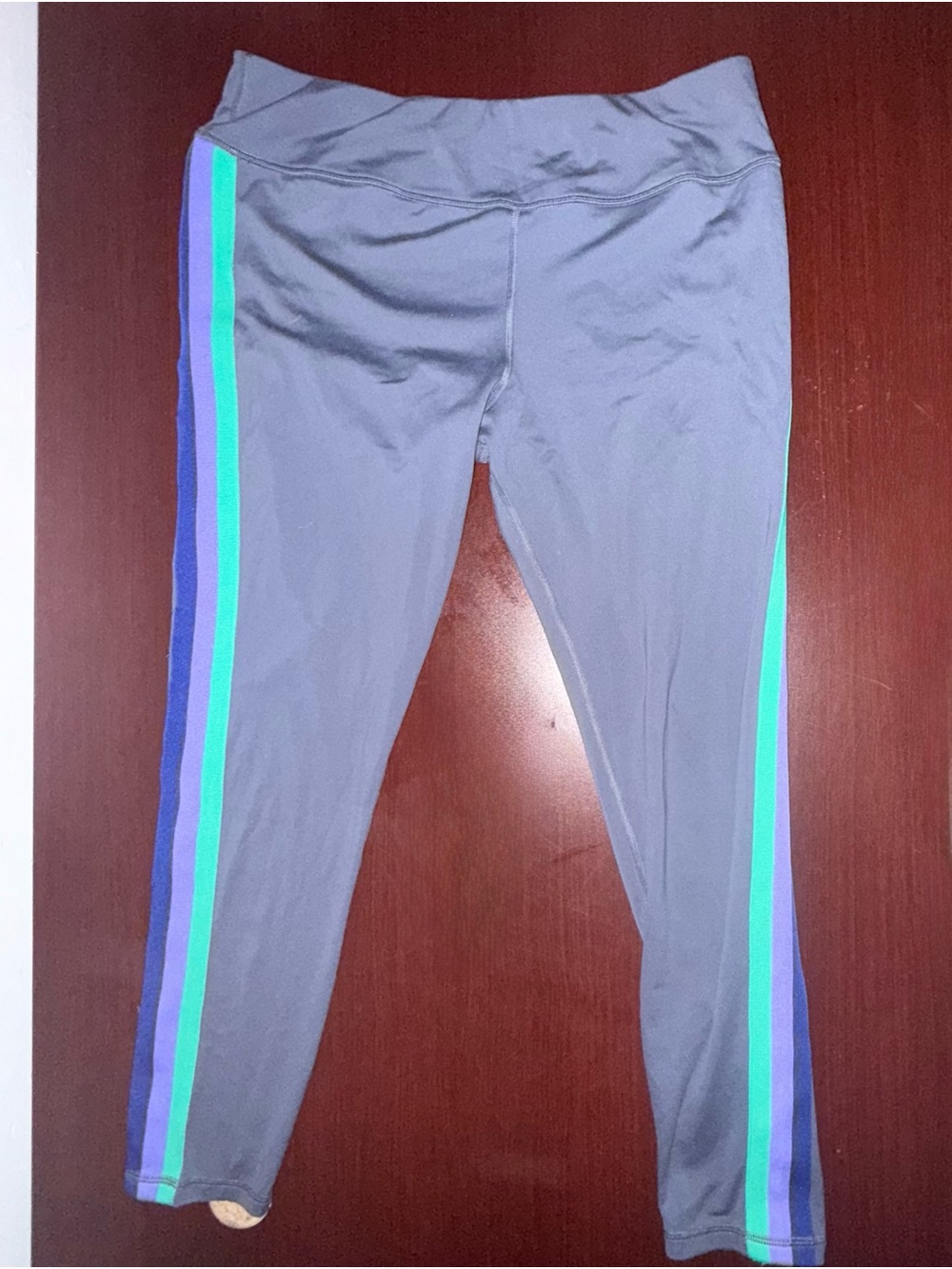 Avia Gray Leggings with Teal & Blue Side Stripes